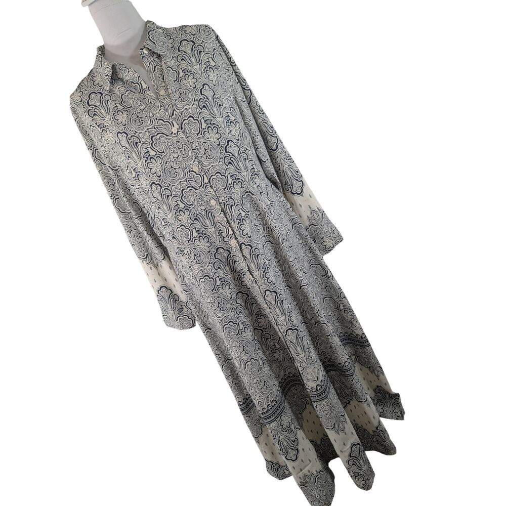 NWT@$100! LOFT! WHITE W/BLACK FLORAL PAISLEY FULL LENGTH, L/S MAXI DRESS! SZ 14